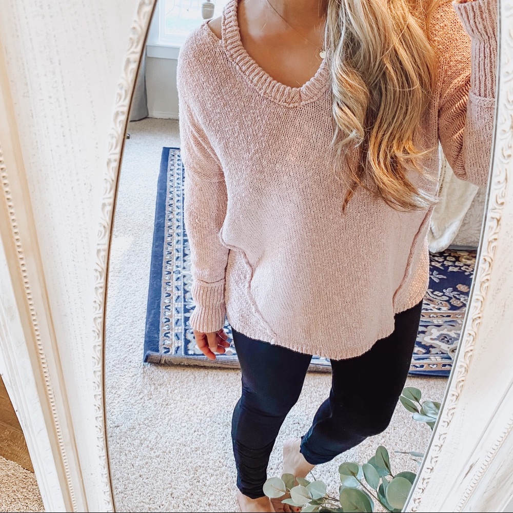 If it Were Me Dusty Pink Cable Knit Sweater- M